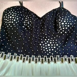 Black&White Shiny Flowy Asymmetrical Dress (BUNDLE W/ OTHER DRESS FOR $10 OFF)